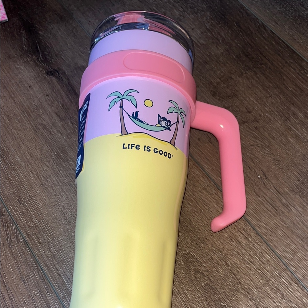 NWT! Life is Good Corkcicle Pink and Yellow 40 ounce Tumbler